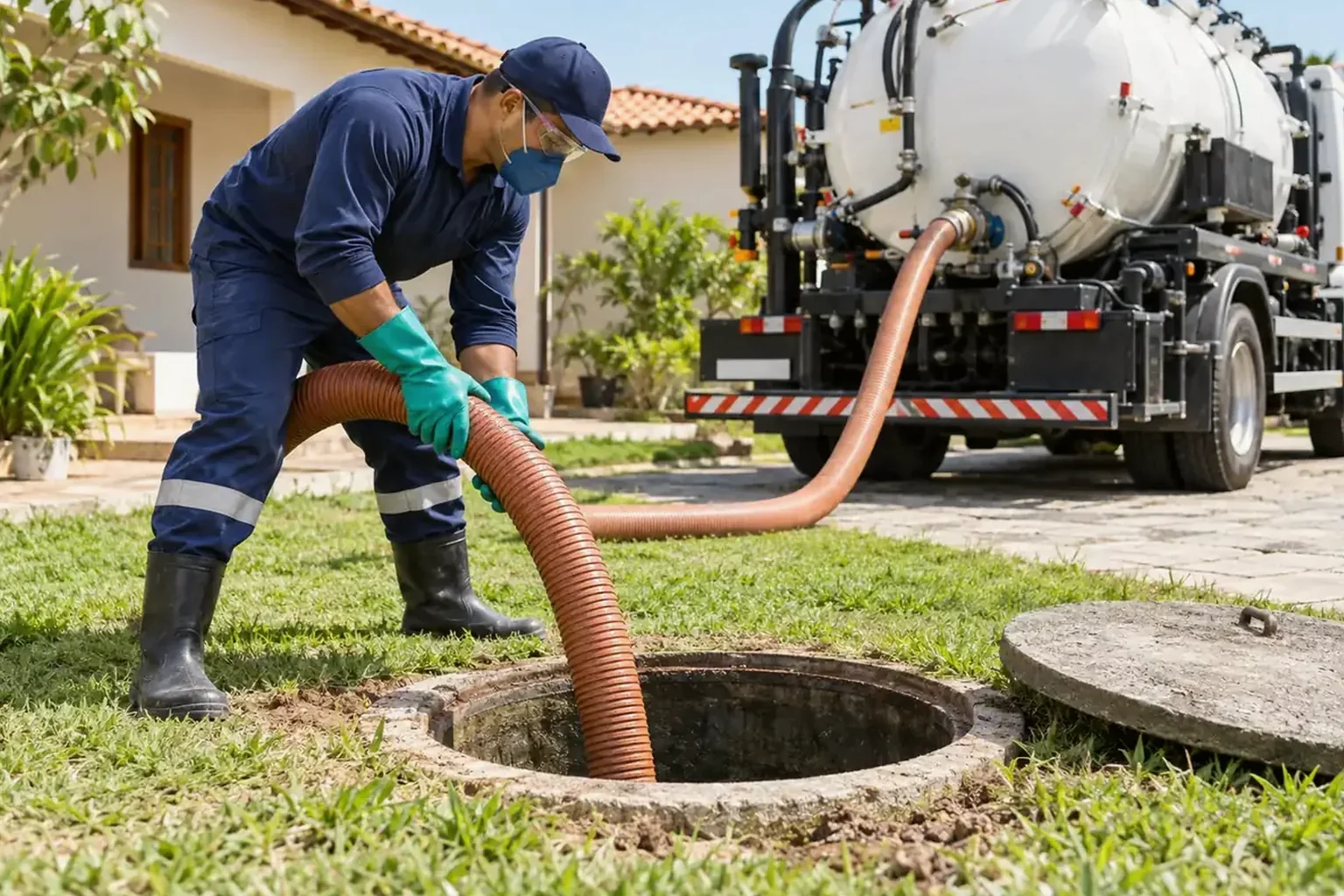 Técnico usando câmera para inspecionar tubulações.